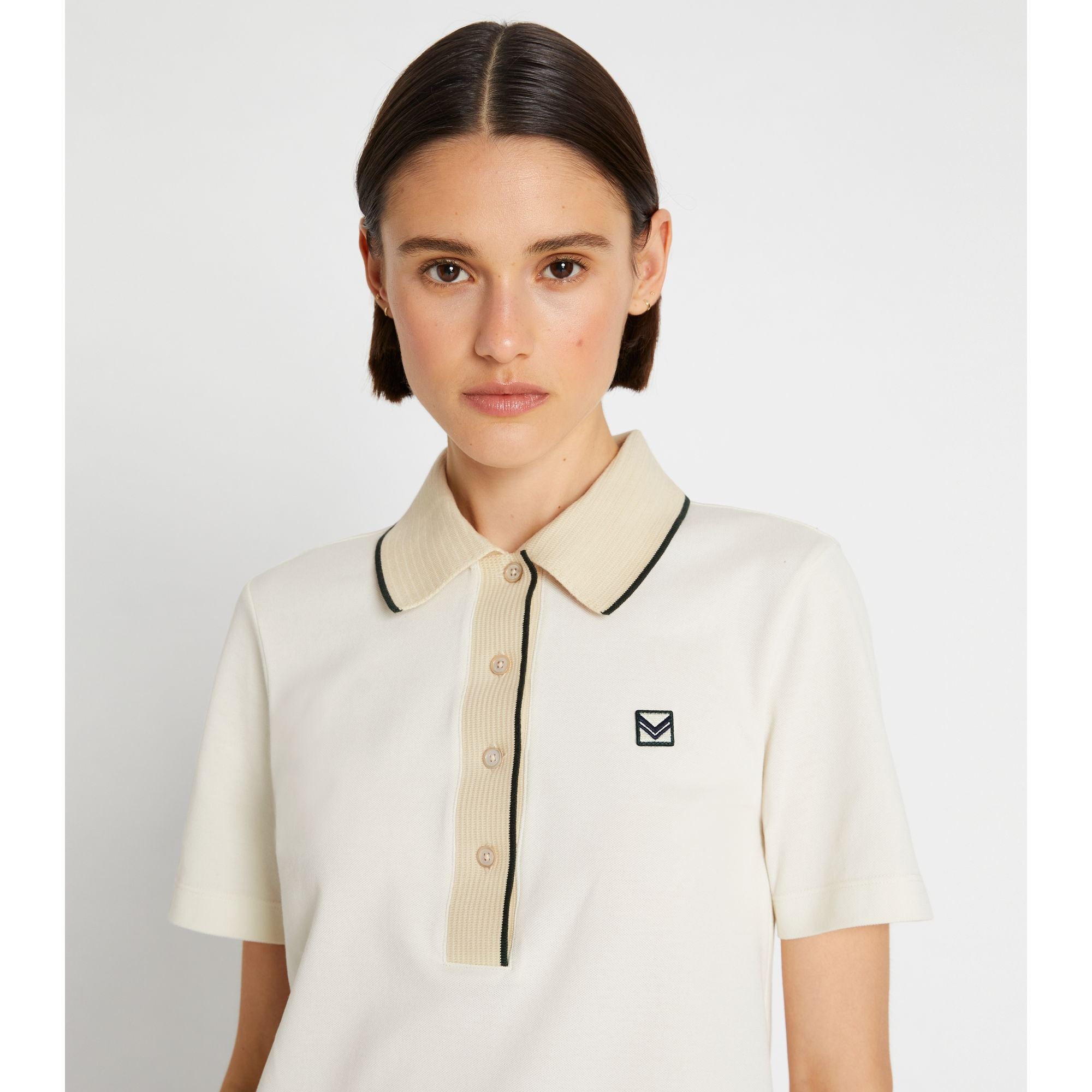 Women Tech Knit Polo - New Ivory / Mocha Chip