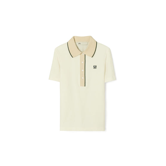 Women Tech Knit Polo - New Ivory / Mocha Chip