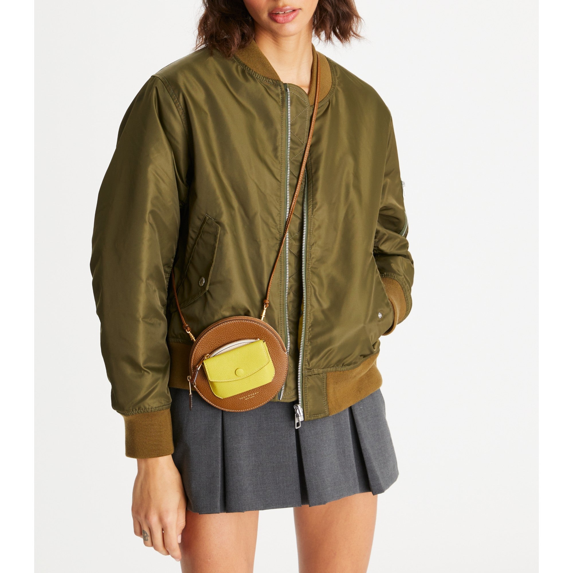 Women Bonbon Circle Wallet Crossbody - Bistro Brown/Island Chartreuse/New Cream