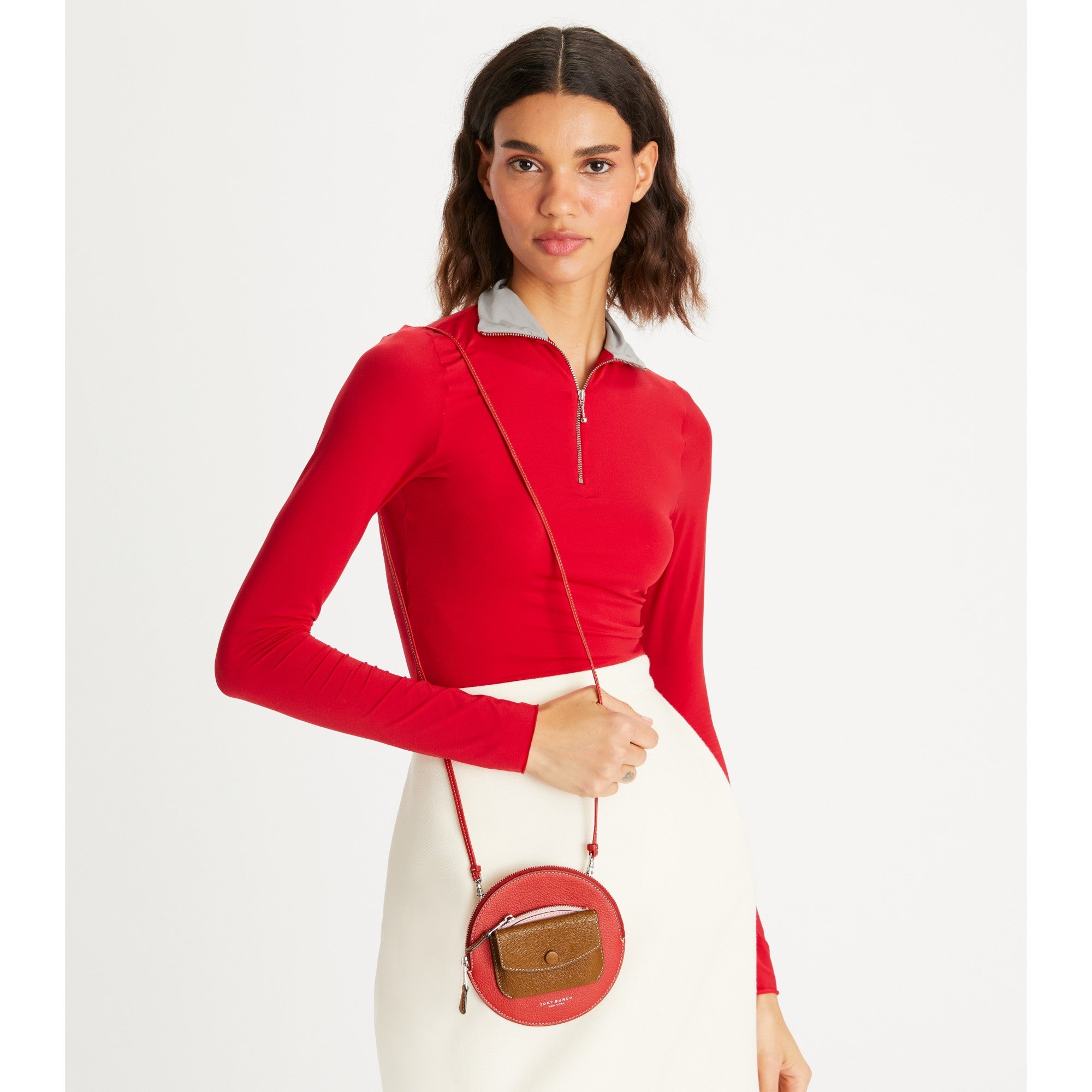 Women Bonbon Circle Wallet Crossbody - Triple Red / Bistro Brown / Thistle Pink