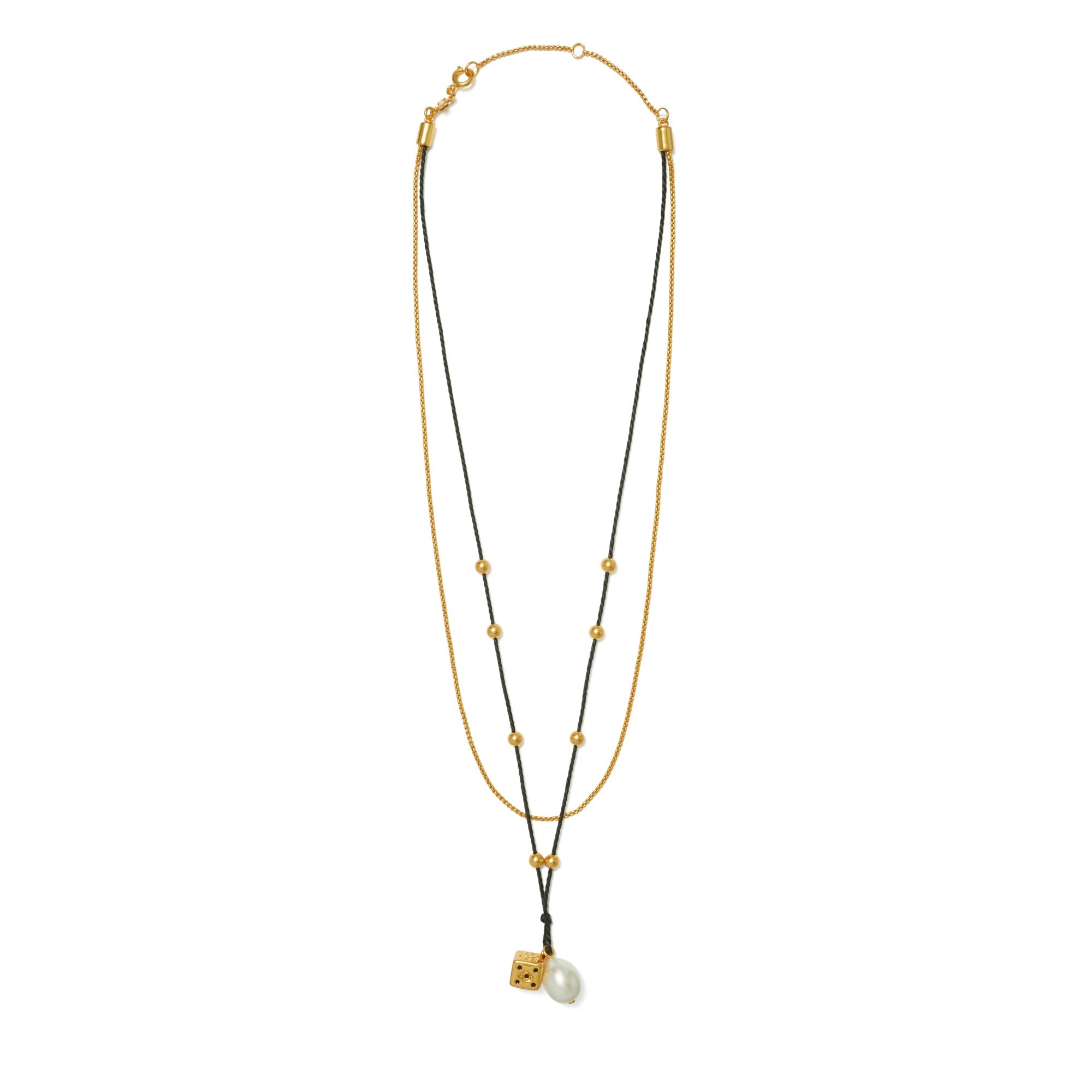 Women Kira Dice Double Pendant Necklace - Rolled Brass / Black