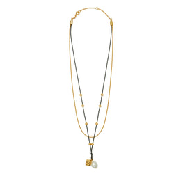 Women Kira Dice Double Pendant Necklace - Rolled Brass / Black