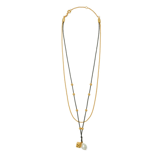 Women Kira Dice Double Pendant Necklace - Rolled Brass / Black