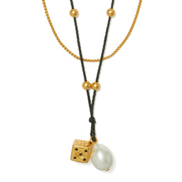 Women Kira Dice Double Pendant Necklace - Rolled Brass / Black