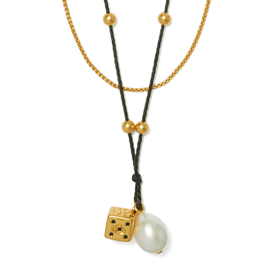 Women Kira Dice Double Pendant Necklace - Rolled Brass / Black