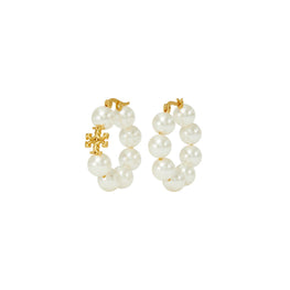 Women Kira Pearl Hoop Earring - Rolled Brass / Ivory