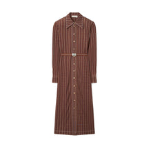 Women Dotted Windowpane Knit Polo Dress P Fit - Brown