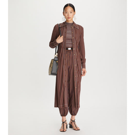 Women Dotted Windowpane Knit Polo Dress P Fit - Brown