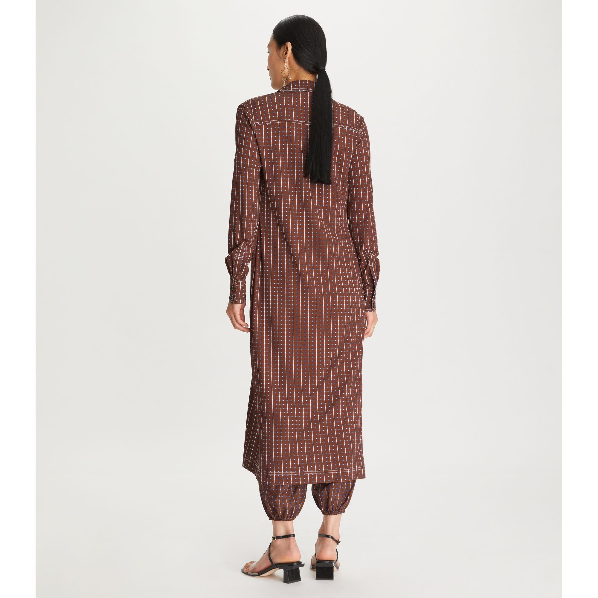 Women Dotted Windowpane Knit Polo Dress P Fit - Brown