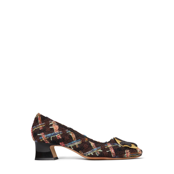 Women Woven Double T Pump 45Mm - Brown Multi / Coco