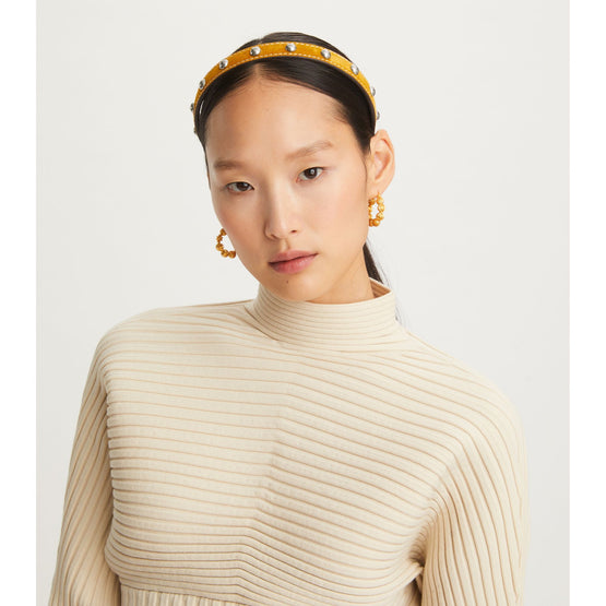 Women Studded Headband - Antique Tory Silver / Mustard
