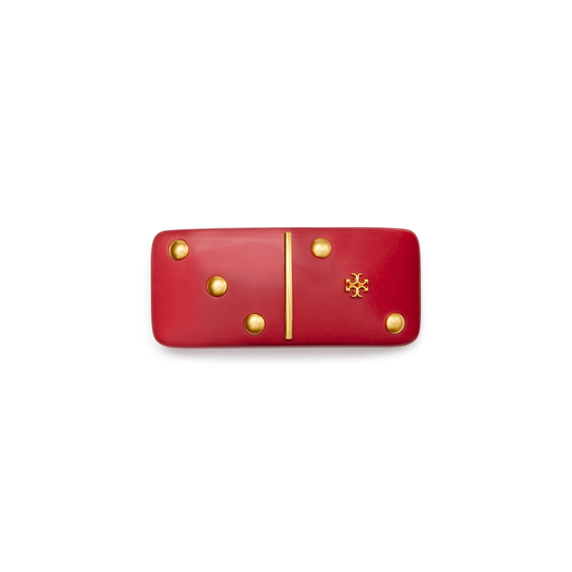 Women Domino Barrette - Rolled Brass / Red Multi