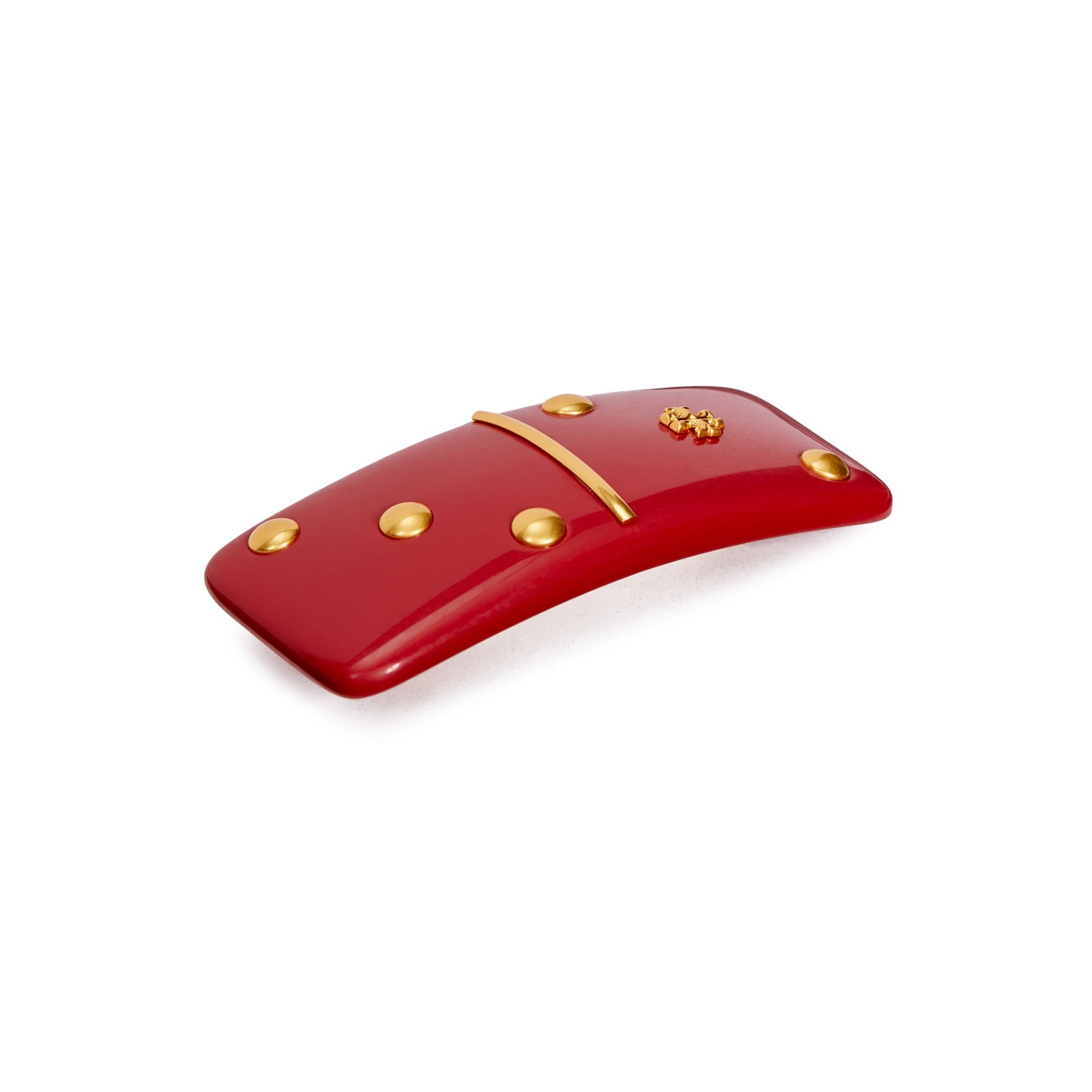 Women Domino Barrette - Rolled Brass / Red Multi