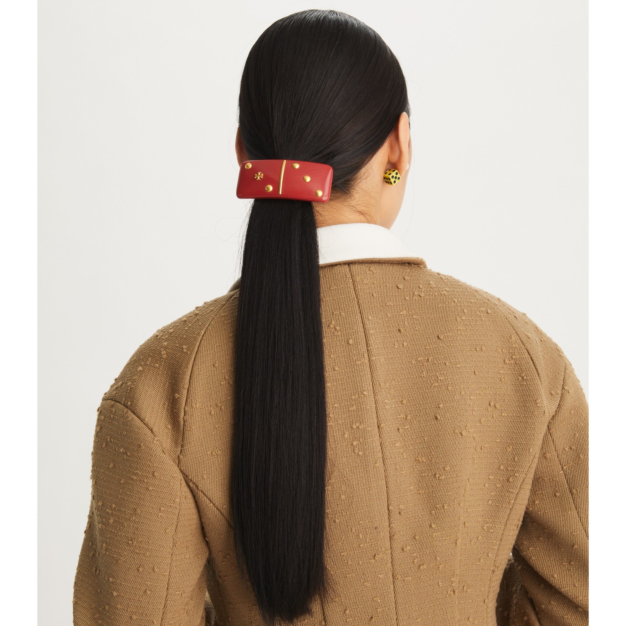 Women Domino Barrette - Rolled Brass / Red Multi