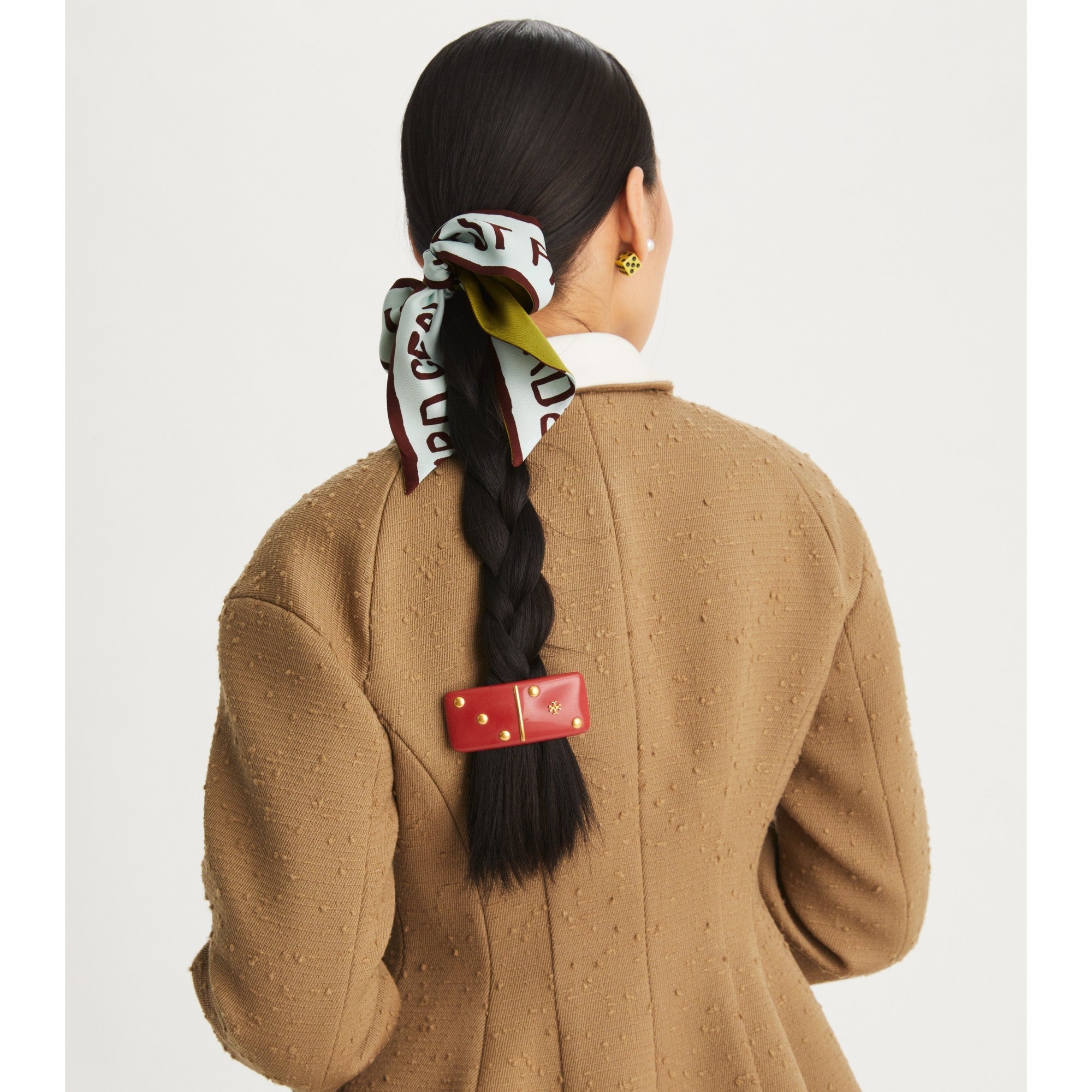 Women Domino Barrette - Rolled Brass / Red Multi