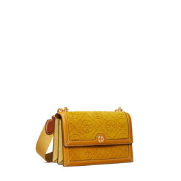 Women T Monogram Suede Embossed Small Shoulder Bag - Deep Sunflower