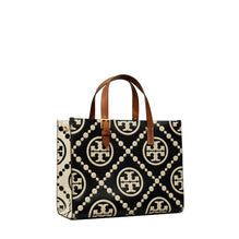 Women T Monogram Contrast Embossed Small Tote - Black