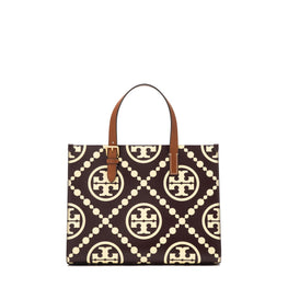 Women T Monogram Contrast Embossed Small Tote - Beetle Berry