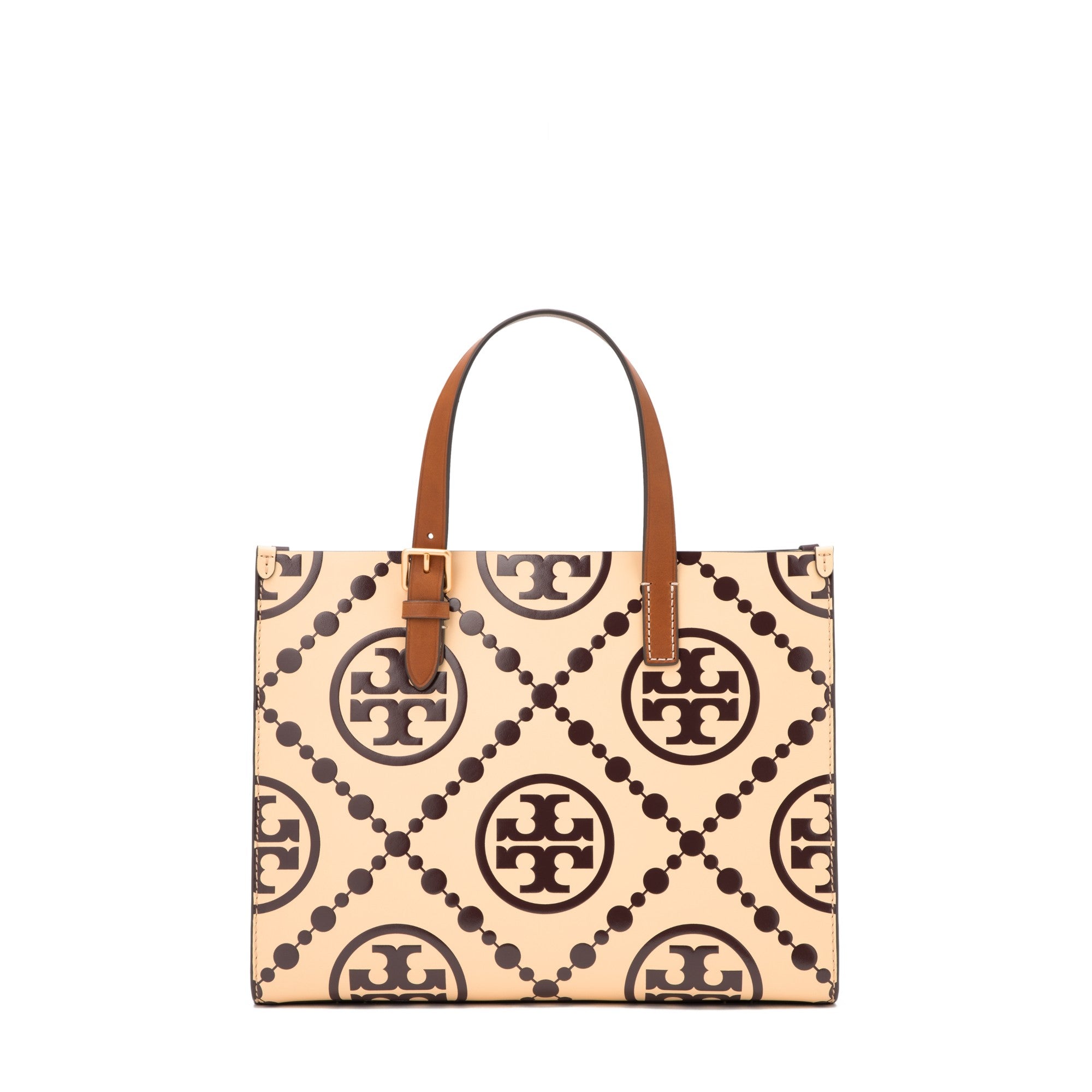 Women T Monogram Contrast Embossed Small Tote - Beetle Berry