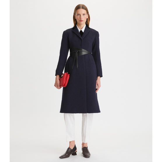 Women Tailored Wool Coat - Medium Navy