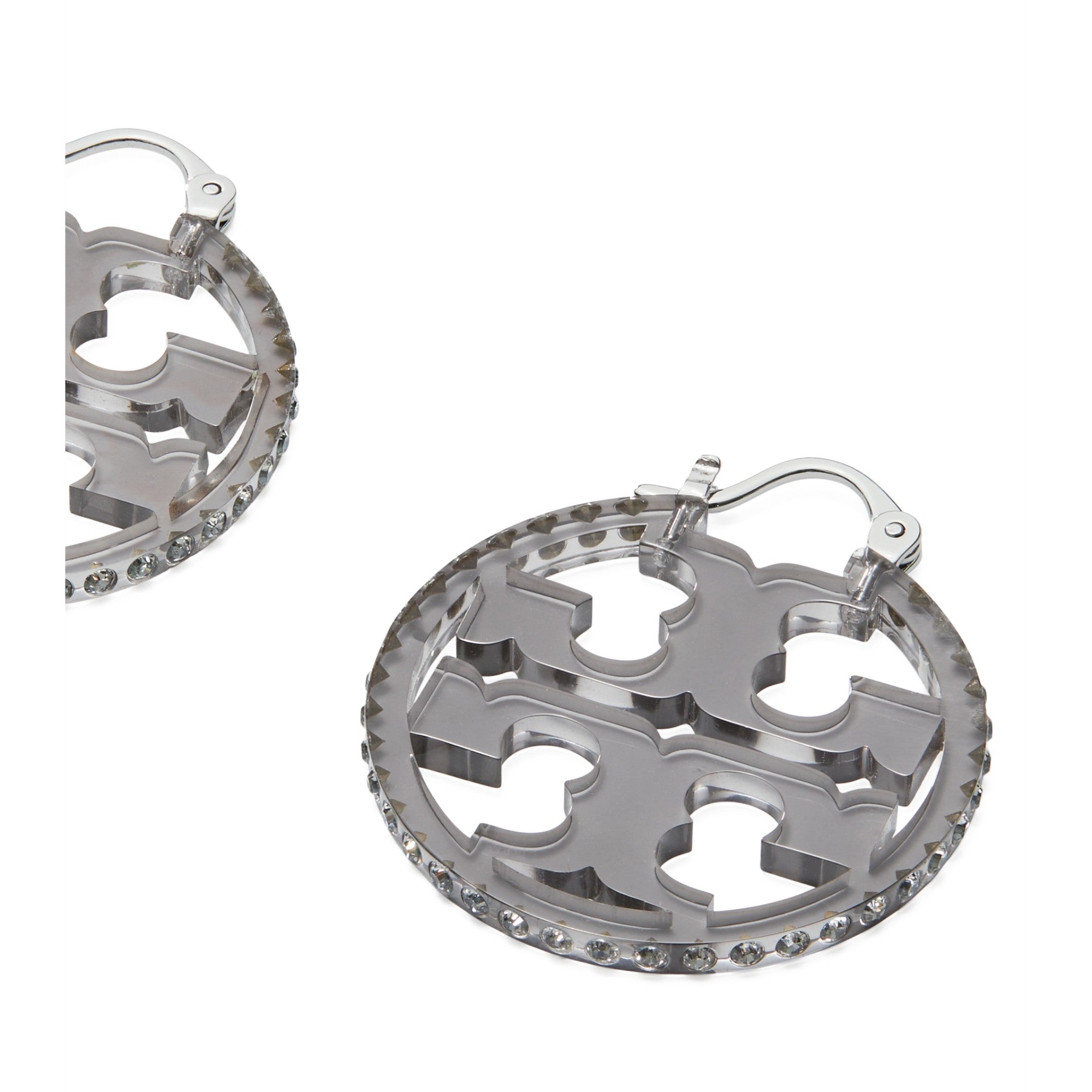 Women Miller Crystal Resin Small Hoop Earring - Tory Silver / Transparent Black