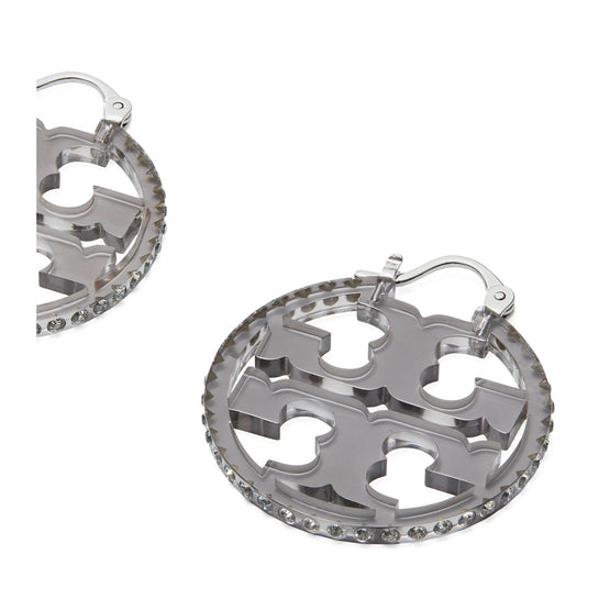 Women Miller Crystal Resin Small Hoop Earring - Tory Silver / Transparent Black