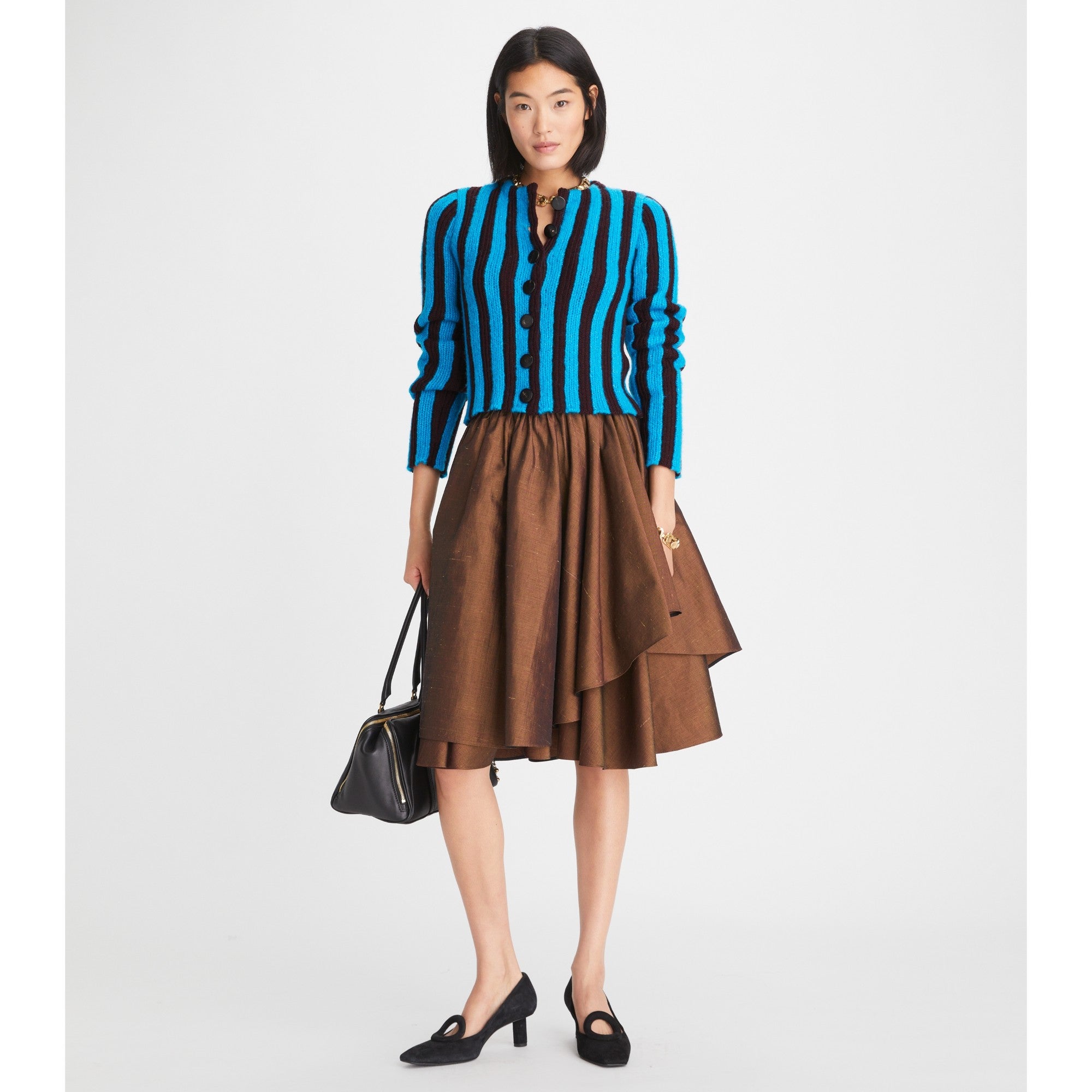 Women Striped  Cardigan - Blackberry / Calypso Blue