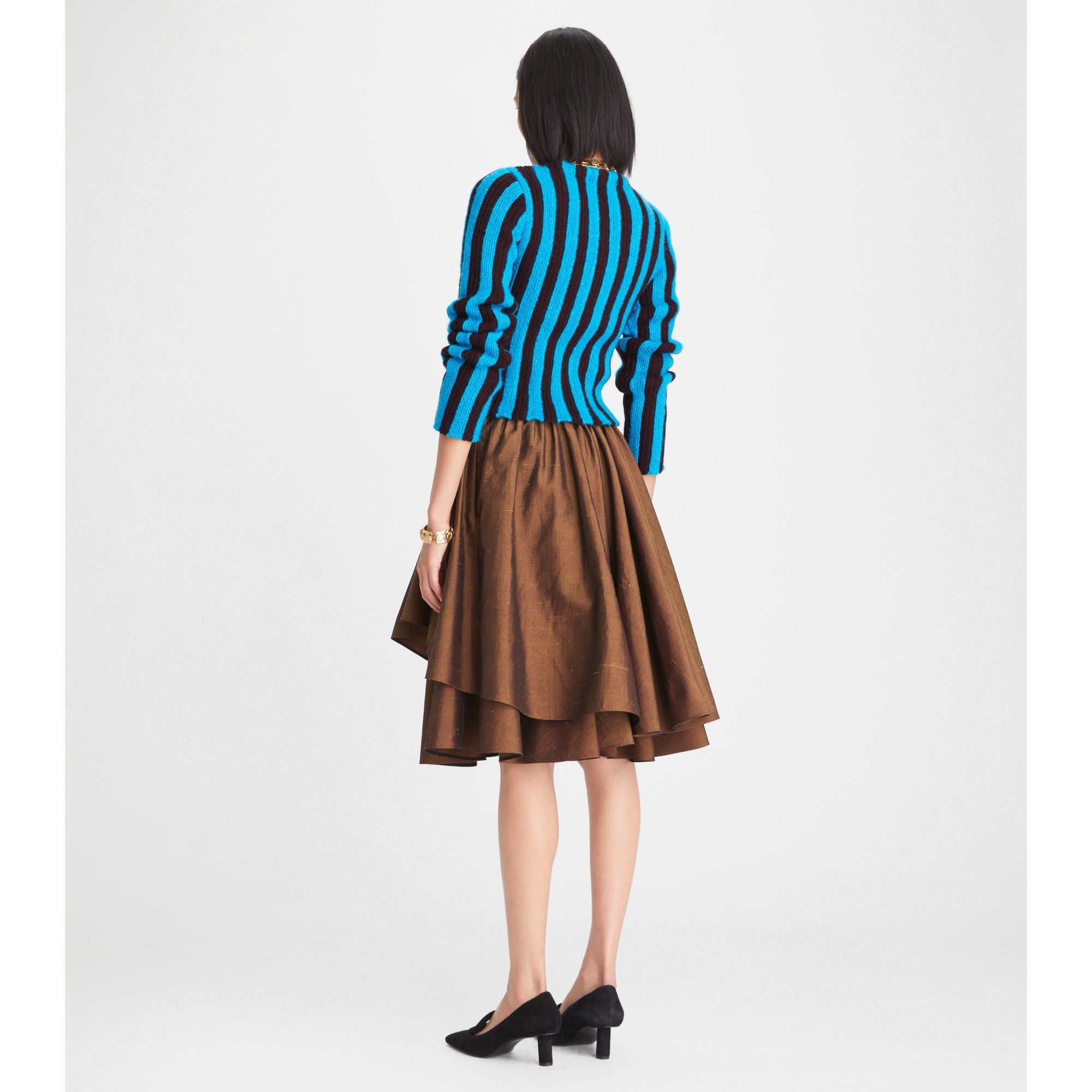Women Striped  Cardigan - Blackberry / Calypso Blue