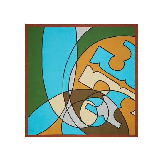 Women Abstract Logo Lines Silk Square Scarf - Blue