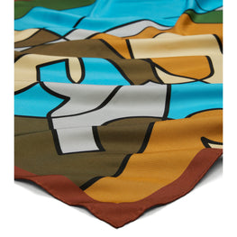 Women Abstract Logo Lines Silk Square Scarf - Blue