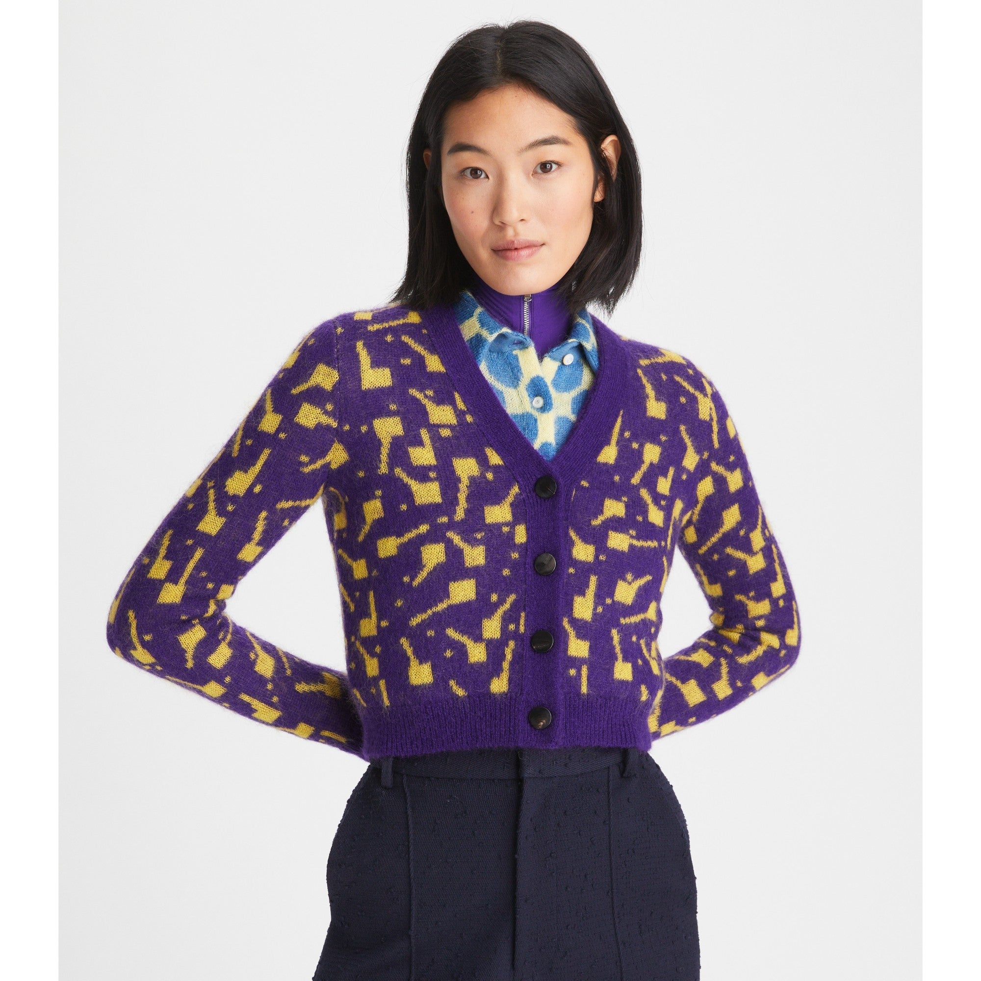 Women Lollipops Jacquard Cardigan - Twilight Purple