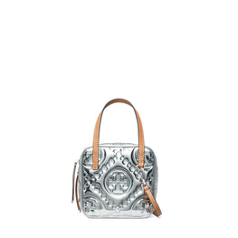 Women T Monogram Embossed Metallic Cube - Silver