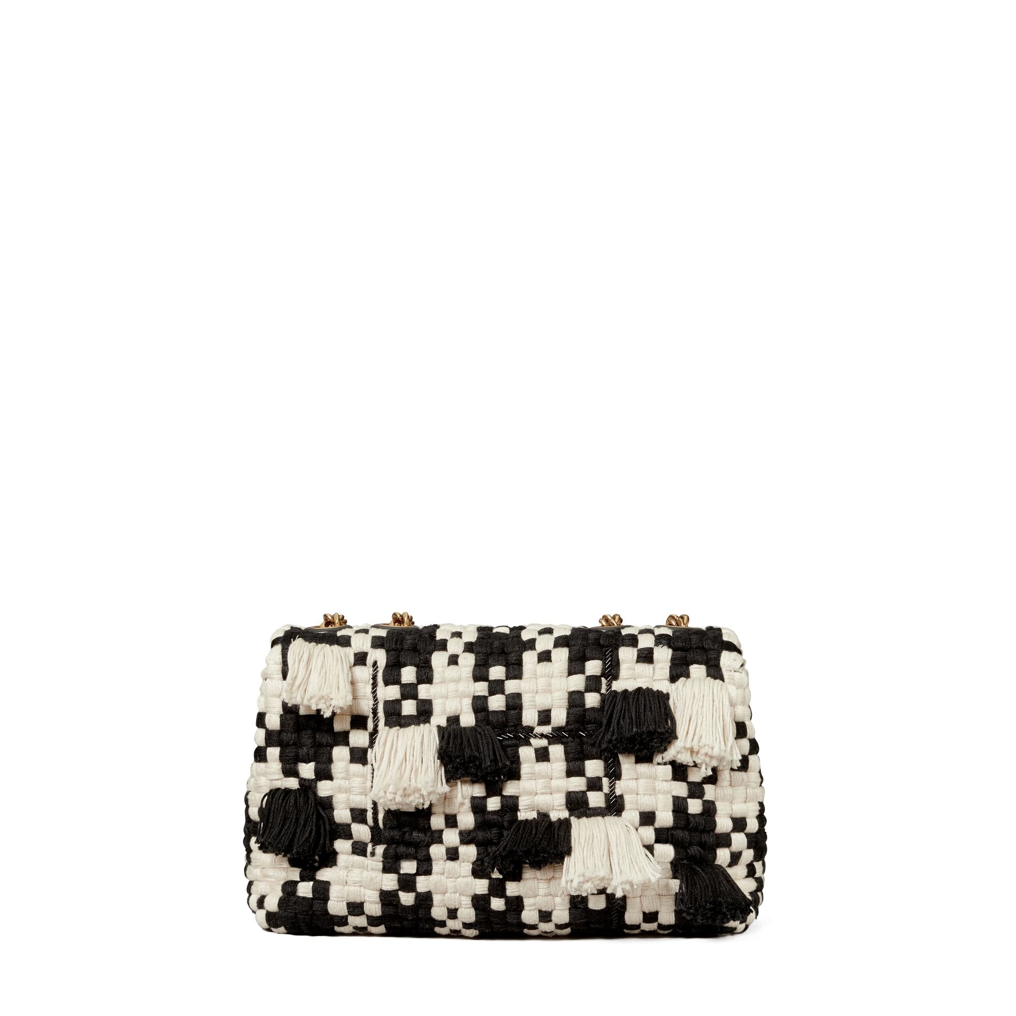 Women Kira Tweed Small Convertible Shoulder Bag - Black / White