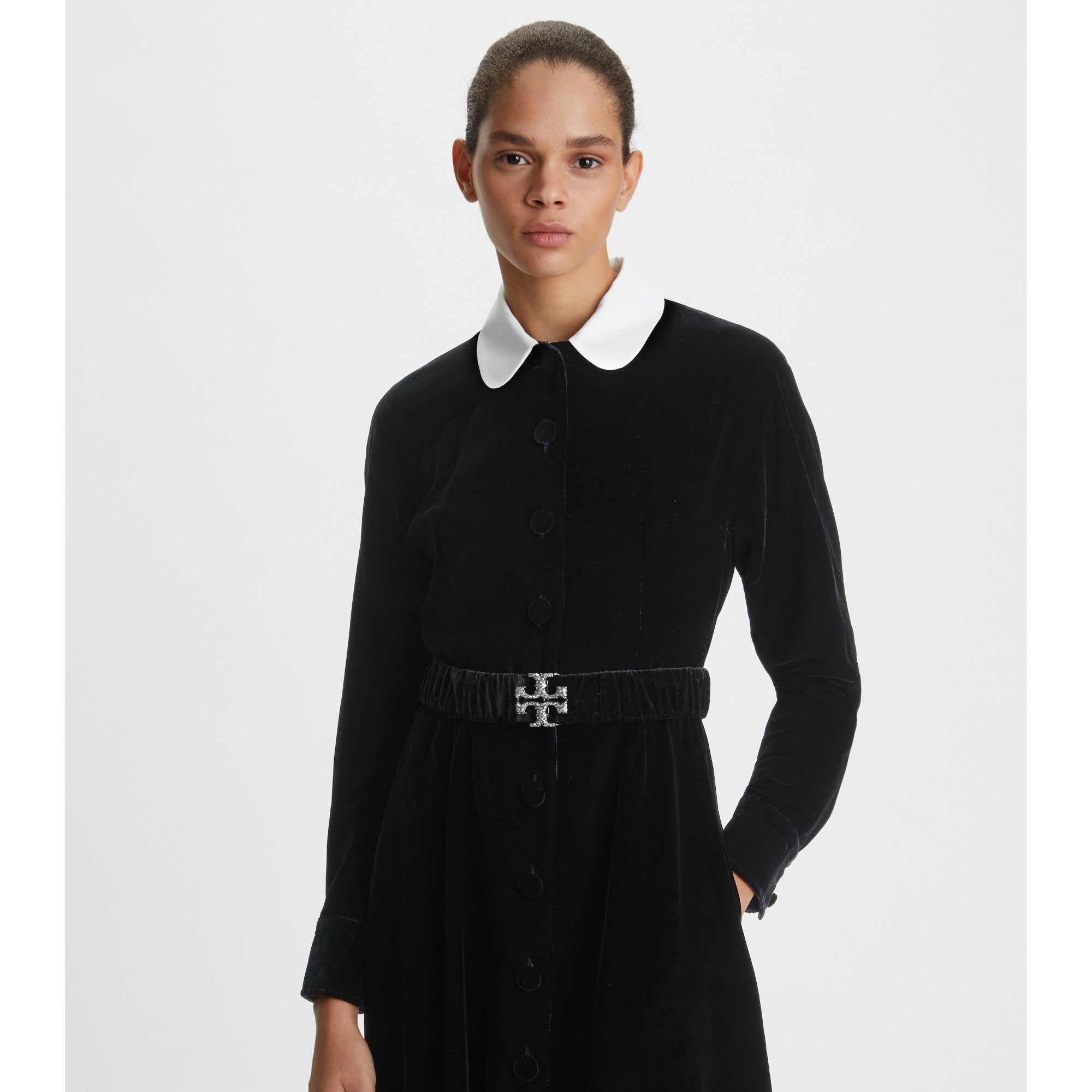 Women Eleanor Velvet Stretch Belt - Black