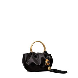Women Satin Double Ring Evening Bag - Black