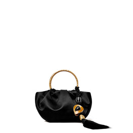 Women Satin Double Ring Evening Bag - Black