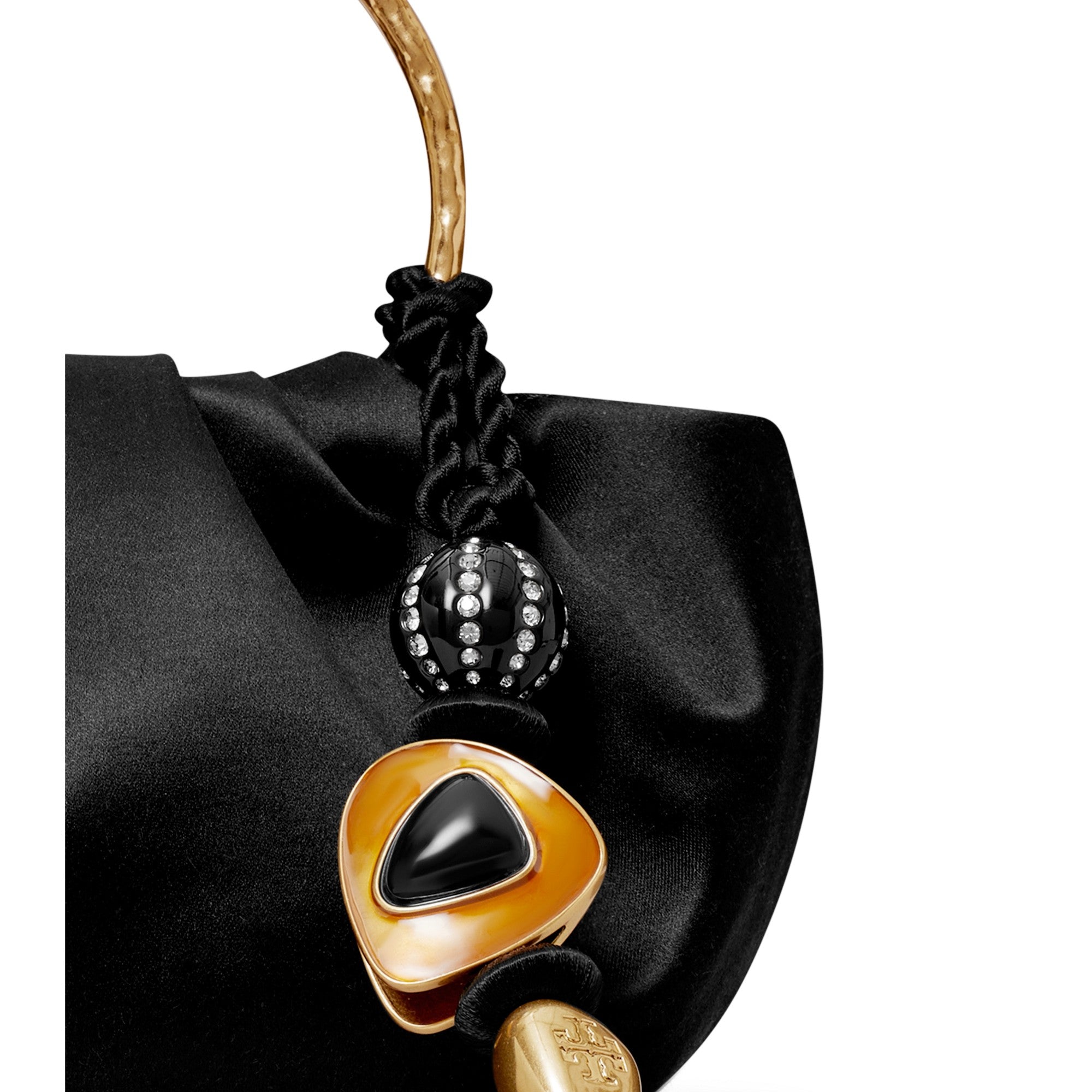 Women Satin Double Ring Evening Bag - Black