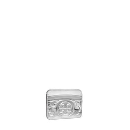 Women T Monogram Metallic Puffy Patent Card Case - Silver