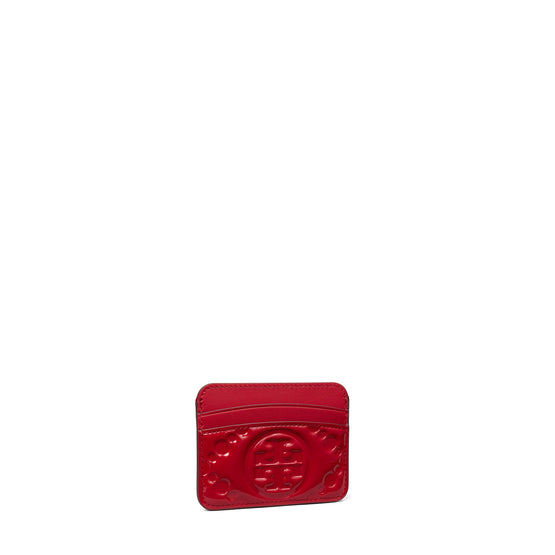 Women T Monogram Puffy Patent Embossed Card Case - Tory Red
