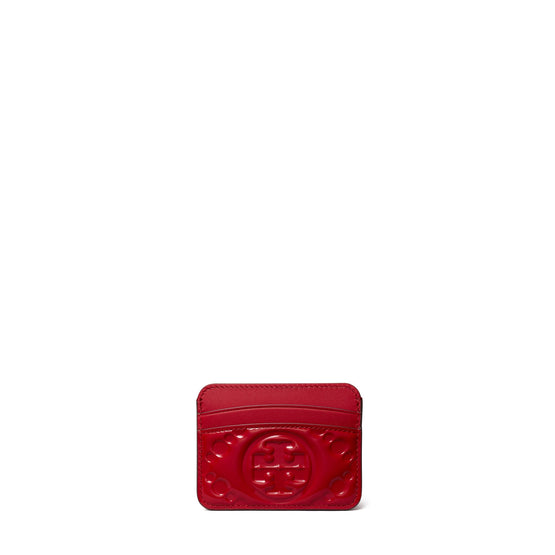 Women T Monogram Puffy Patent Embossed Card Case - Tory Red