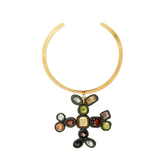 Women Roxanne Collar Necklace - Rolled Gold/Matte Black