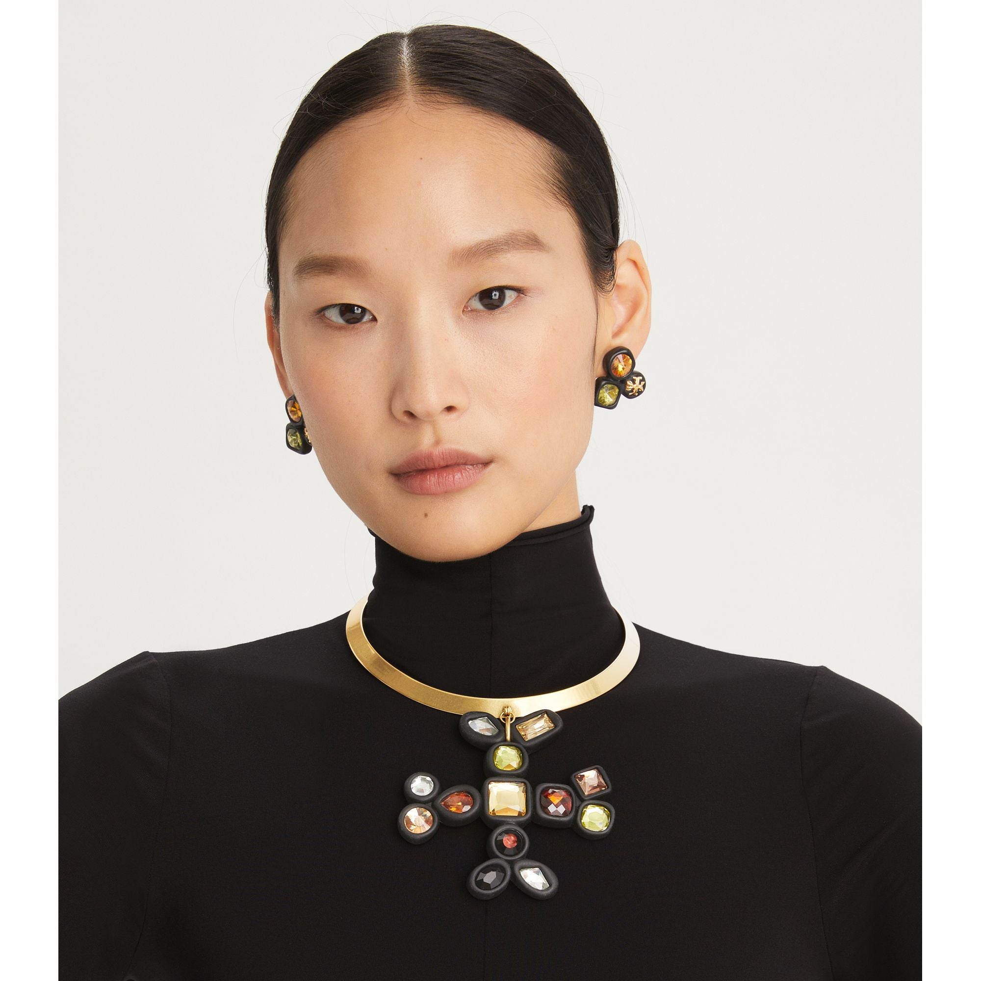 Women Roxanne Collar Necklace - Rolled Gold/Matte Black
