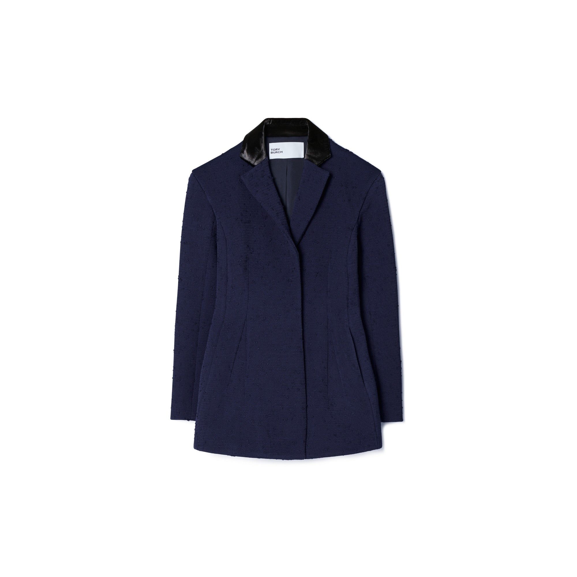 Women Tailored Wool Blazer - Medium Navy