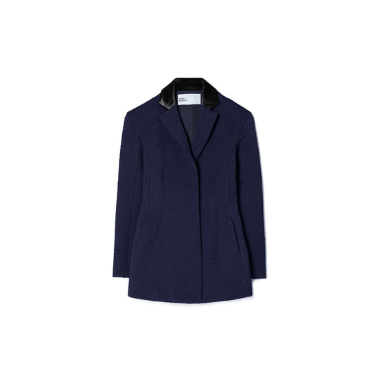Women Tailored Wool Blazer - Medium Navy