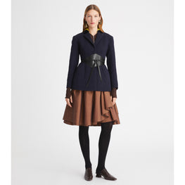 Women Tailored Wool Blazer - Medium Navy