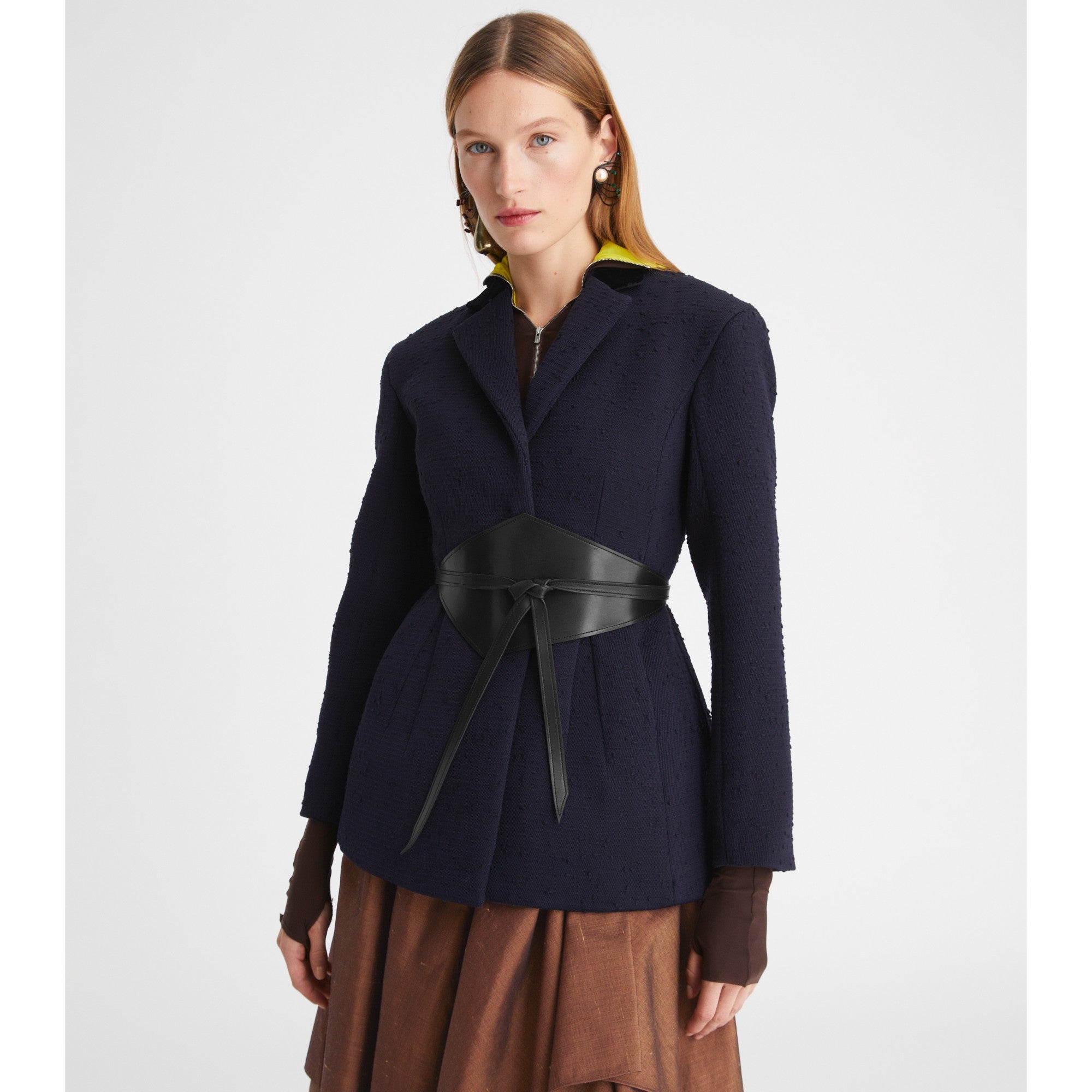 Women Tailored Wool Blazer - Medium Navy