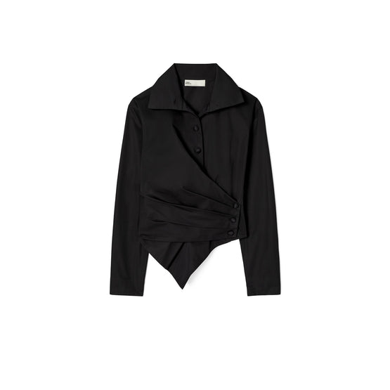 Women Poplin Wrap Shirt - Black