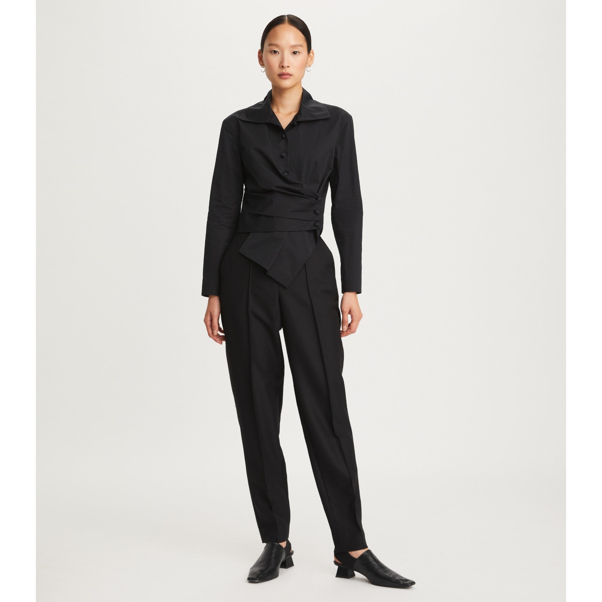 Women Poplin Wrap Shirt - Black