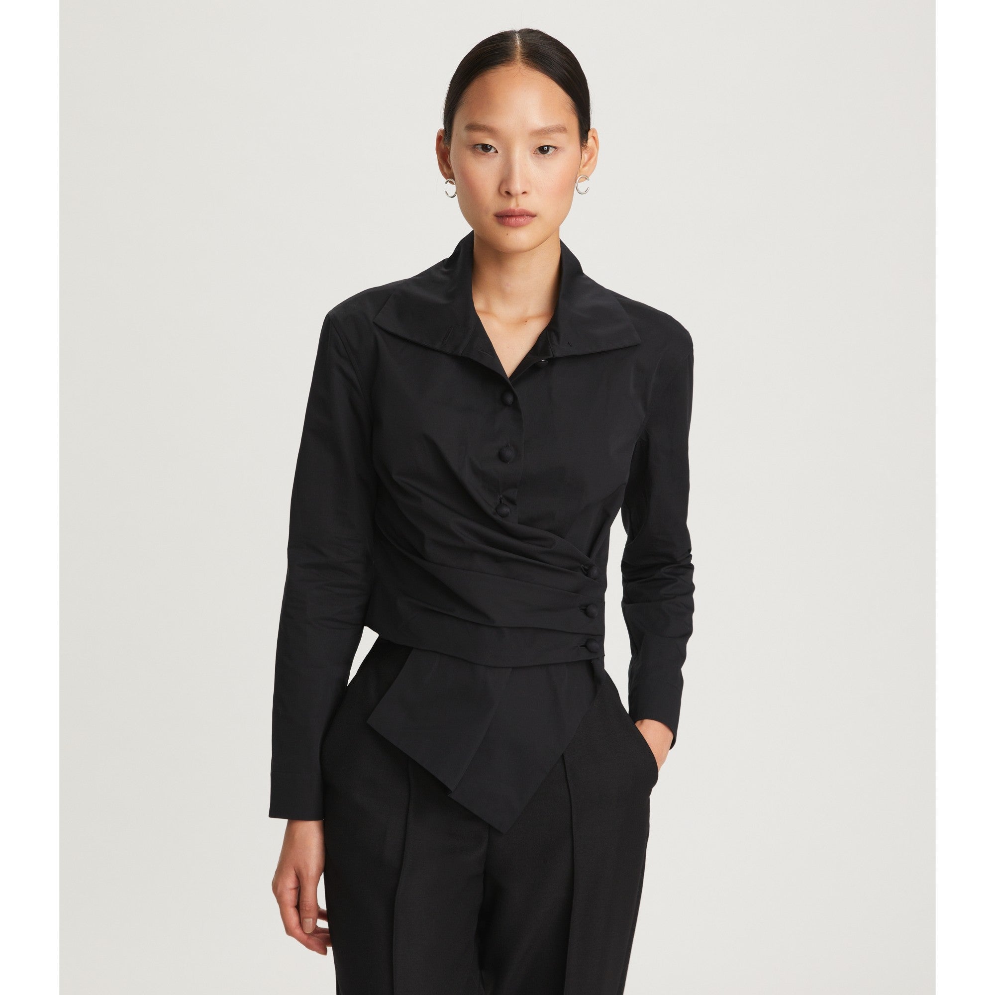 Women Poplin Wrap Shirt - Black