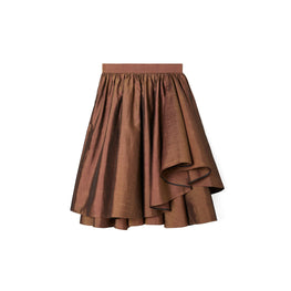 Women Linen Shantung Ballet Skirt - Copper Brown